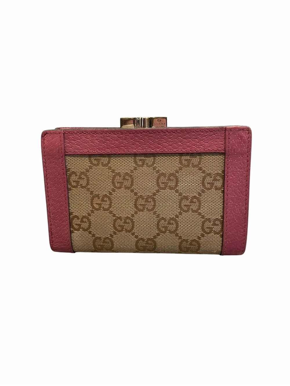Gucci Beige GG Canvas Wallet with Pink Leather Trim - Picture 3 of 10